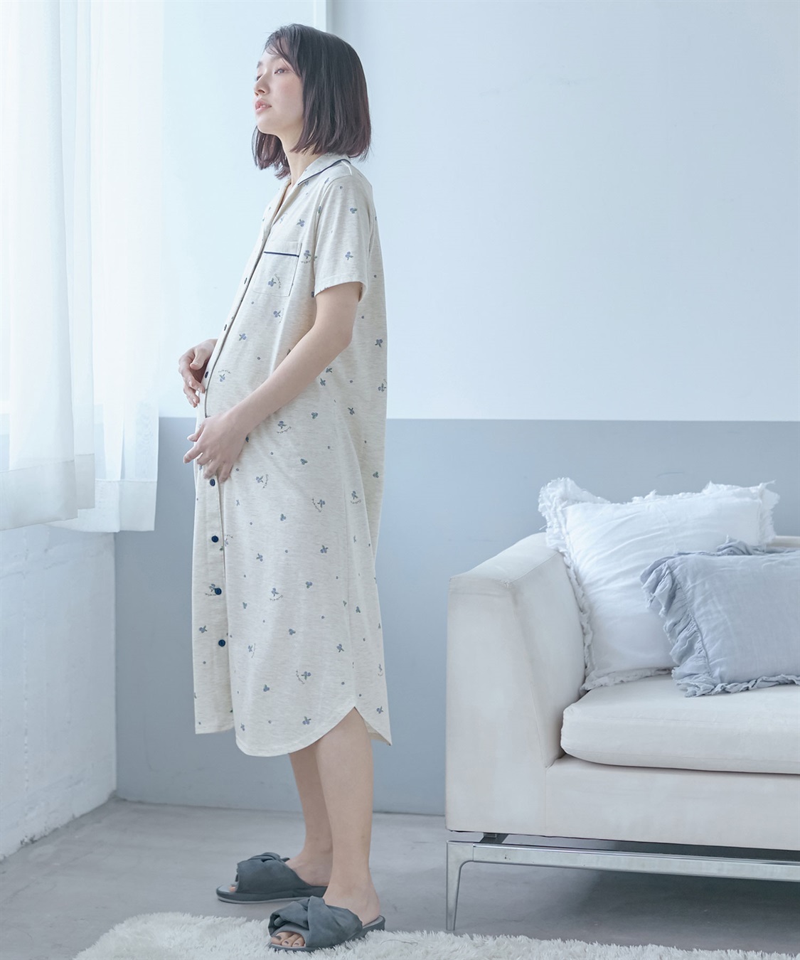 Rosemadame 授乳口付き半袖マタニティパジャマ（ブルーベリー柄）ワンピースタイプ_sub_5
