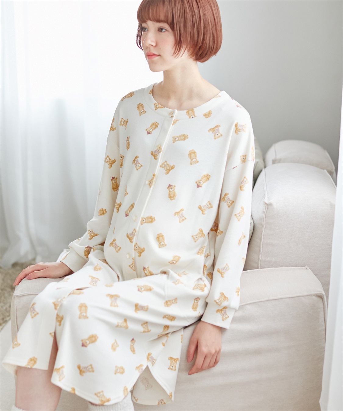 授乳らくらく くまプリントスムースネグリジェ・パジャマ（マタニティ/授乳服）入院準備 出産準備 産前 産後  Rosemadame｜クロスプラス公式通販サイト