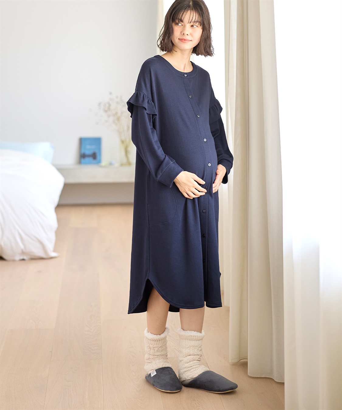 Rosemadame マタニティから産後まで ふわふわスムース無地ネグリジェ パジャマ（マタニティ/授乳服）授乳楽々 妊婦服 産前・産後対応_sub_6