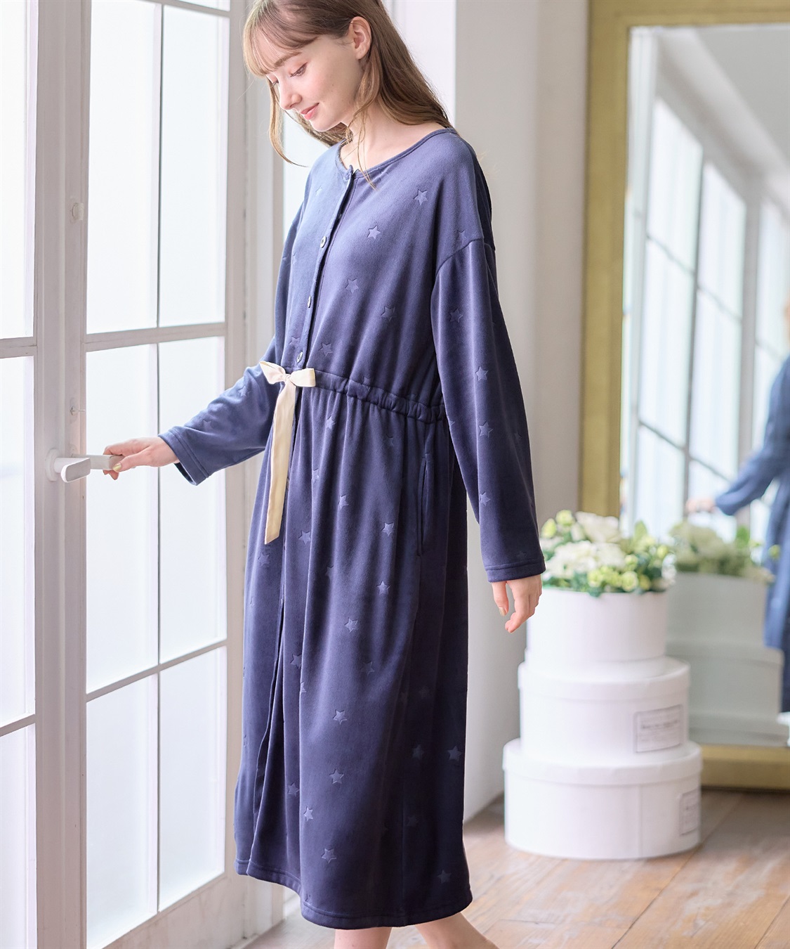 Rosemadame 授乳らくらく しっとりベロア エンボス ネグリジェ　パジャマ（マタニティ/授乳服）授乳楽々 妊婦服 産前・産後対応_sub_1