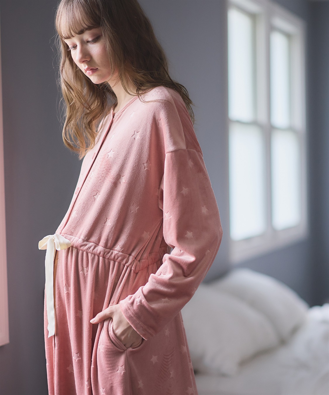 Rosemadame 授乳らくらく しっとりベロア エンボス ネグリジェ　パジャマ（マタニティ/授乳服）授乳楽々 妊婦服 産前・産後対応_sub_2