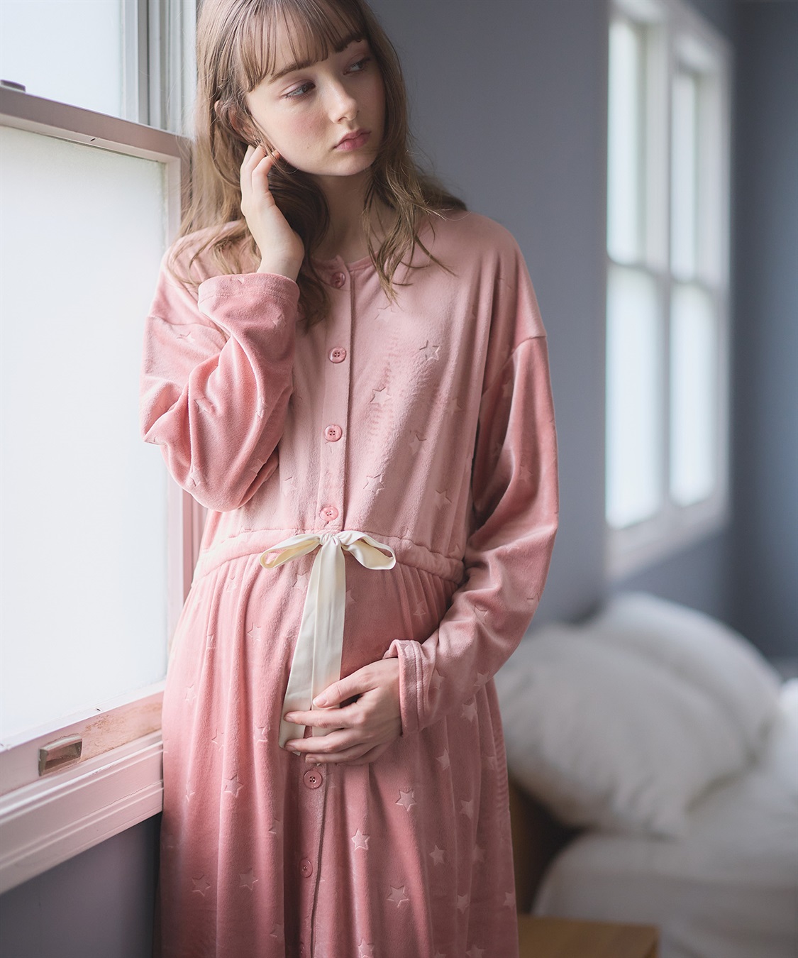 Rosemadame 授乳らくらく しっとりベロア エンボス ネグリジェ　パジャマ（マタニティ/授乳服）授乳楽々 妊婦服 産前・産後対応_sub_6