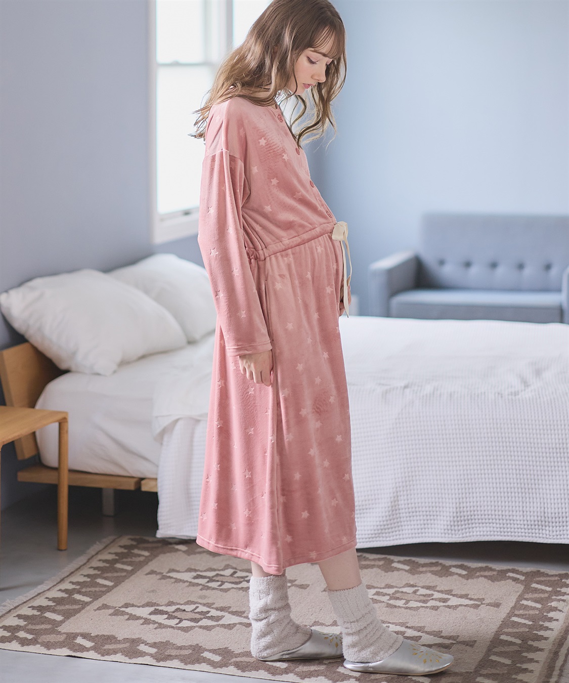 Rosemadame 授乳らくらく しっとりベロア エンボス ネグリジェ　パジャマ（マタニティ/授乳服）授乳楽々 妊婦服 産前・産後対応_sub_7