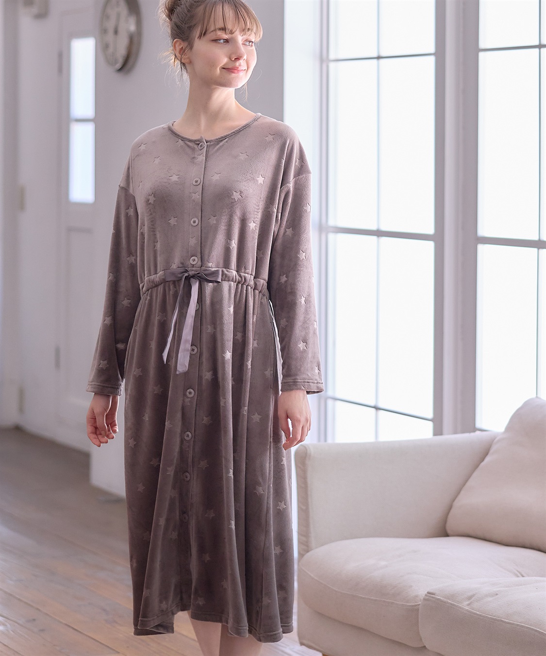 Rosemadame 授乳らくらく しっとりベロア エンボス ネグリジェ　パジャマ（マタニティ/授乳服）授乳楽々 妊婦服 産前・産後対応_sub_9