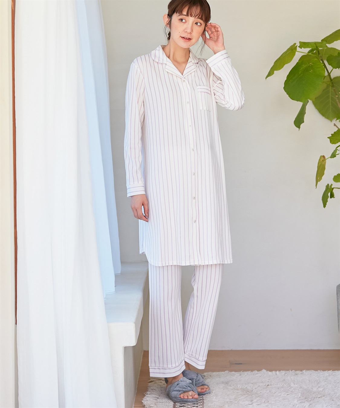 Rosemadame ツイルニット ストライプ柄パジャマ・ネグリジェ（マタニティ/授乳服）入院準備 出産準備 授乳楽々　授乳口付き産前 産後　_sub_2