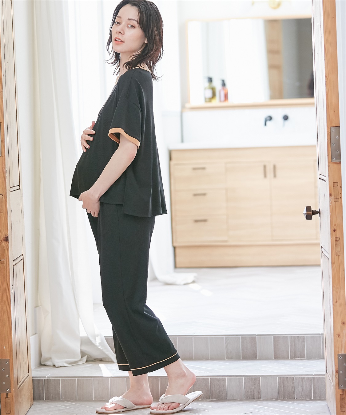 Rosemadame 【セット】リブバイカラールームウェア 半袖パジャマ（マタニティ&授乳服）_sub_2