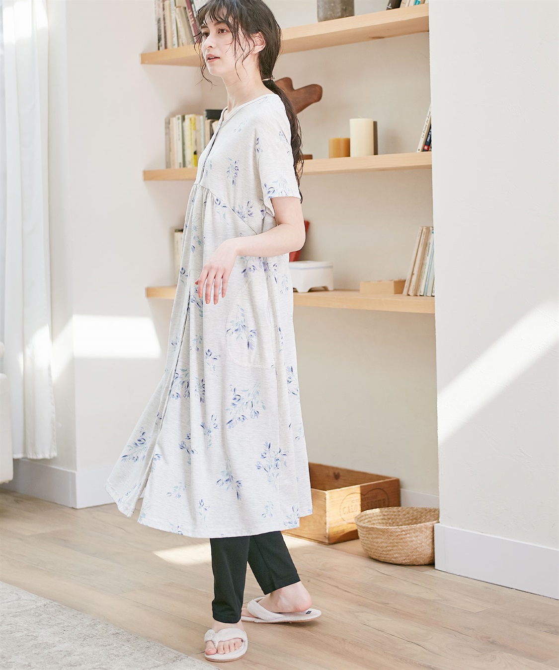 Rosemadame 【セット】吸汗速乾 機能付きフラワープリントカットソー半袖２WAYパジャマ（マタニティ&授乳服）_sub_3