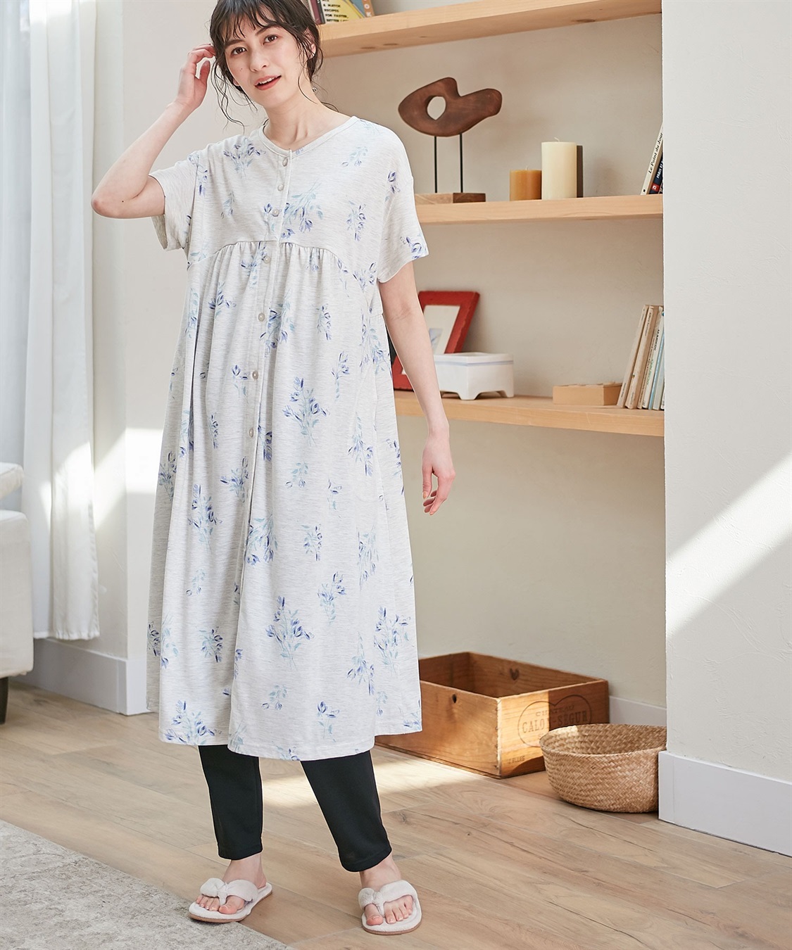 Rosemadame 【セット】吸汗速乾 機能付きフラワープリントカットソー半袖２WAYパジャマ（マタニティ&授乳服）_sub_6