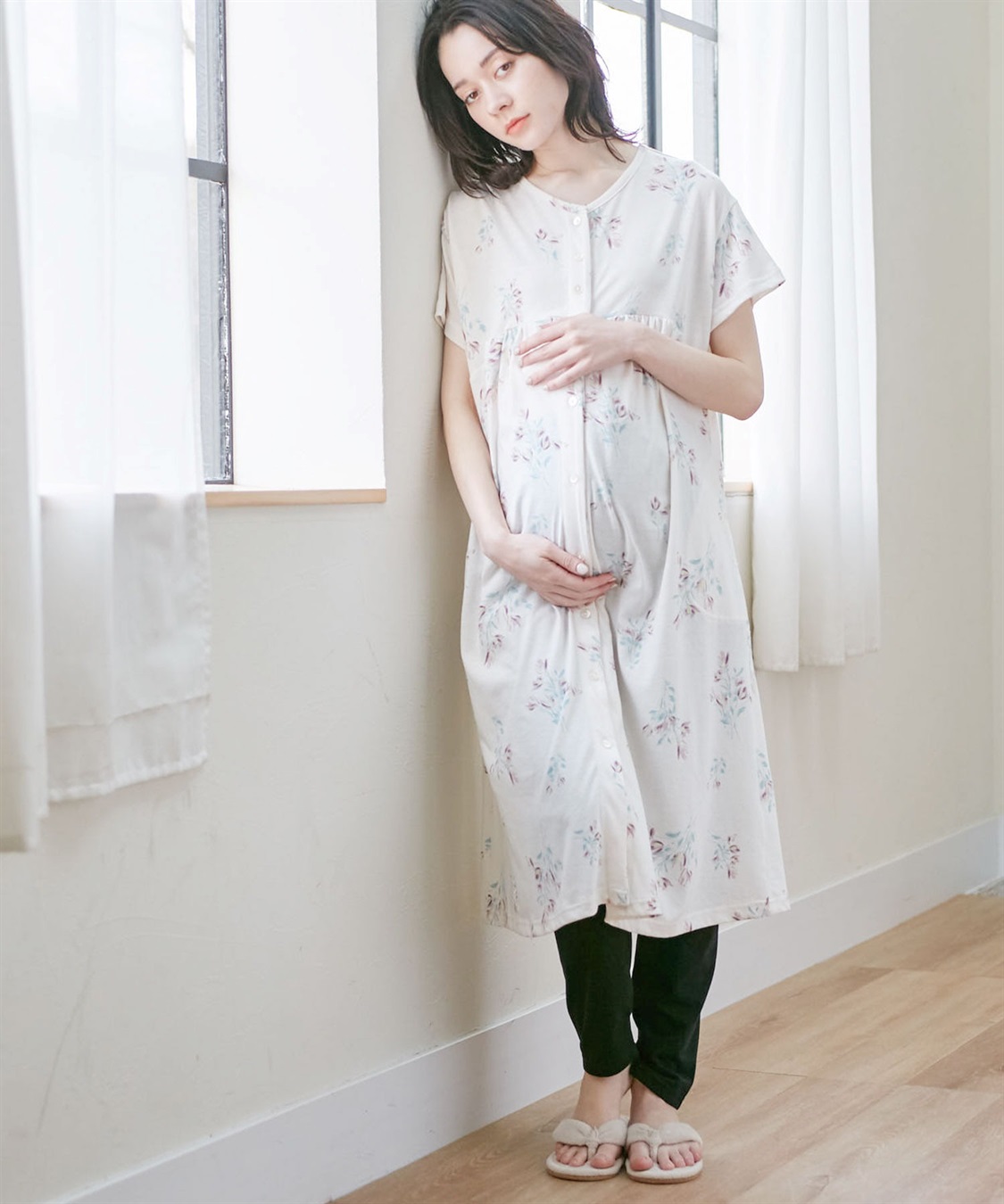 Rosemadame 【セット】吸汗速乾 機能付きフラワープリントカットソー半袖２WAYパジャマ（マタニティ&授乳服）_sub_10