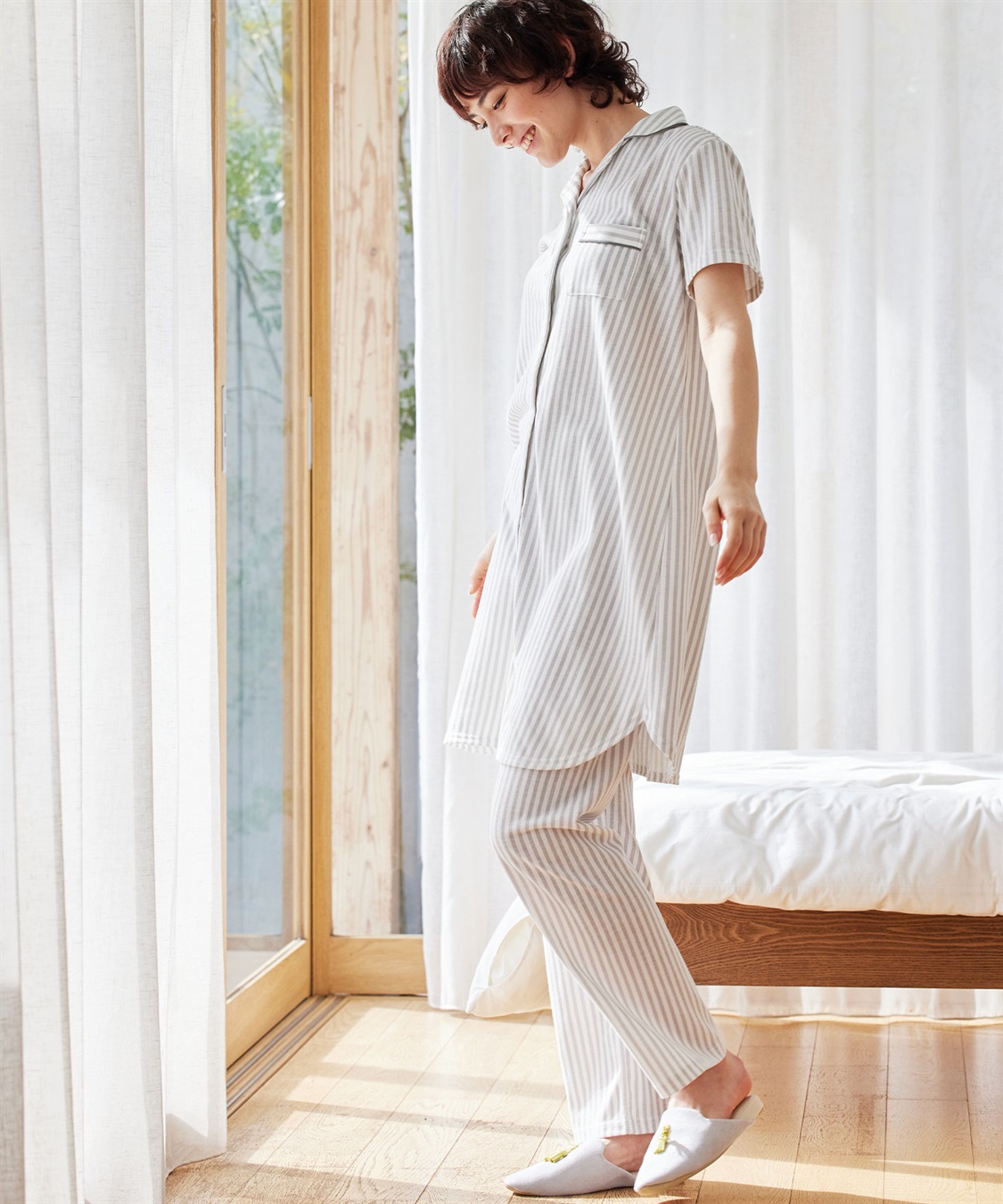 Rosemadame 吸汗速乾　快適ストライプカットソー半袖パジャマ上下セット_sub_3