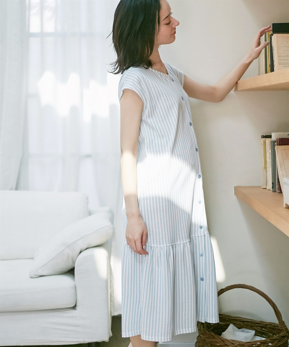 Rosemadame 吸汗速乾 機能付き ストライプフレンチスリーブカットソーネグリジェパジャマ（マタニティ&授乳服）_sub_5