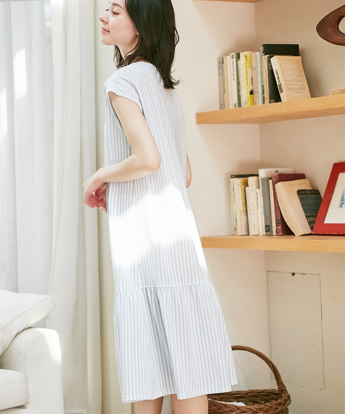 Rosemadame 吸汗速乾 機能付き ストライプフレンチスリーブカットソーネグリジェパジャマ（マタニティ&授乳服）_sub_10