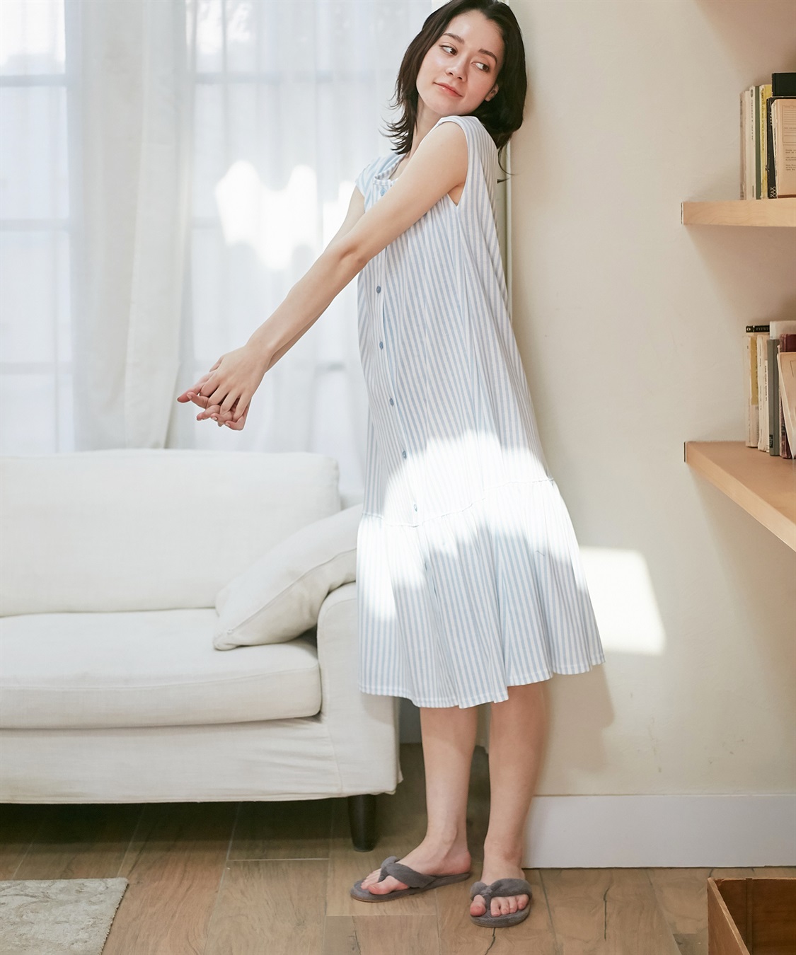 Rosemadame 吸汗速乾 機能付き ストライプフレンチスリーブカットソーネグリジェパジャマ（マタニティ&授乳服）_sub_11