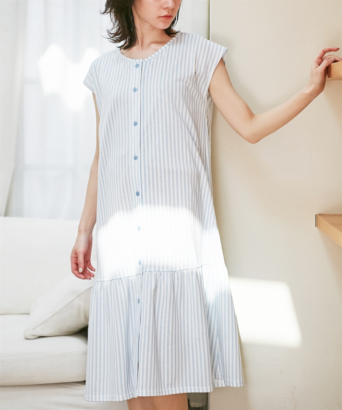 Rosemadame 吸汗速乾 機能付き ストライプフレンチスリーブカットソーネグリジェパジャマ（マタニティ&授乳服）_sub_12