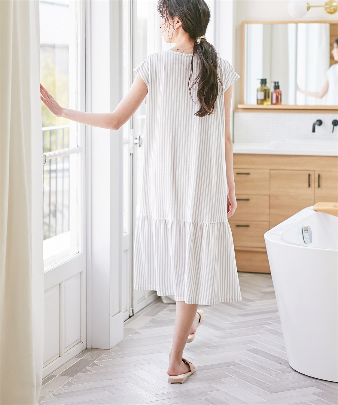 Rosemadame 吸汗速乾 機能付き ストライプフレンチスリーブカットソーネグリジェパジャマ（マタニティ&授乳服）_sub_14