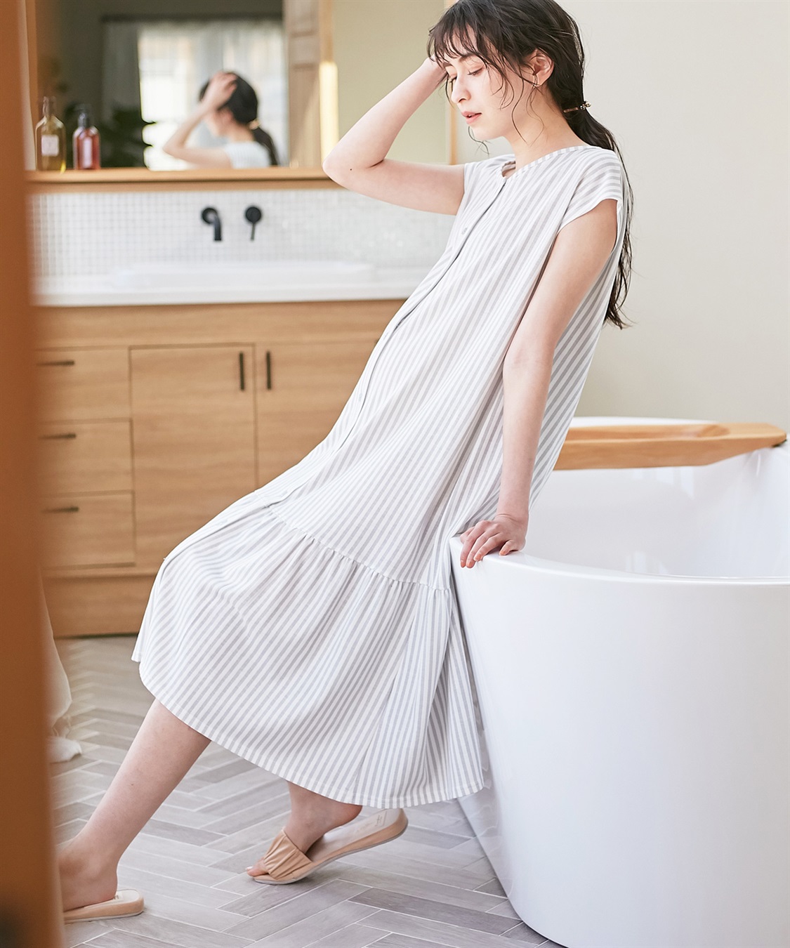 Rosemadame 吸汗速乾 機能付き ストライプフレンチスリーブカットソーネグリジェパジャマ（マタニティ&授乳服）_sub_15