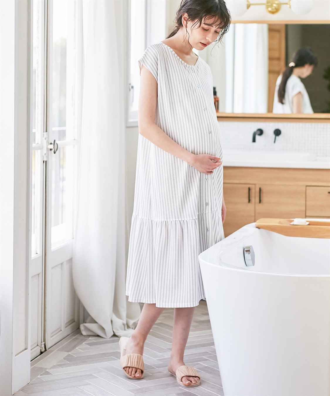 Rosemadame 吸汗速乾 機能付き ストライプフレンチスリーブカットソーネグリジェパジャマ（マタニティ&授乳服）_sub_16