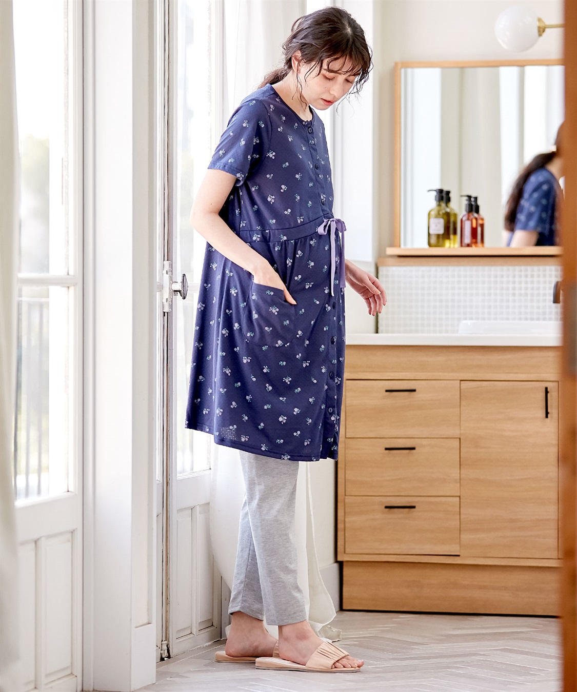 Rosemadame 【セット】パターンメッシュ花プリント半袖パジャマ&レギンス（マタニティ&授乳服）_sub_13