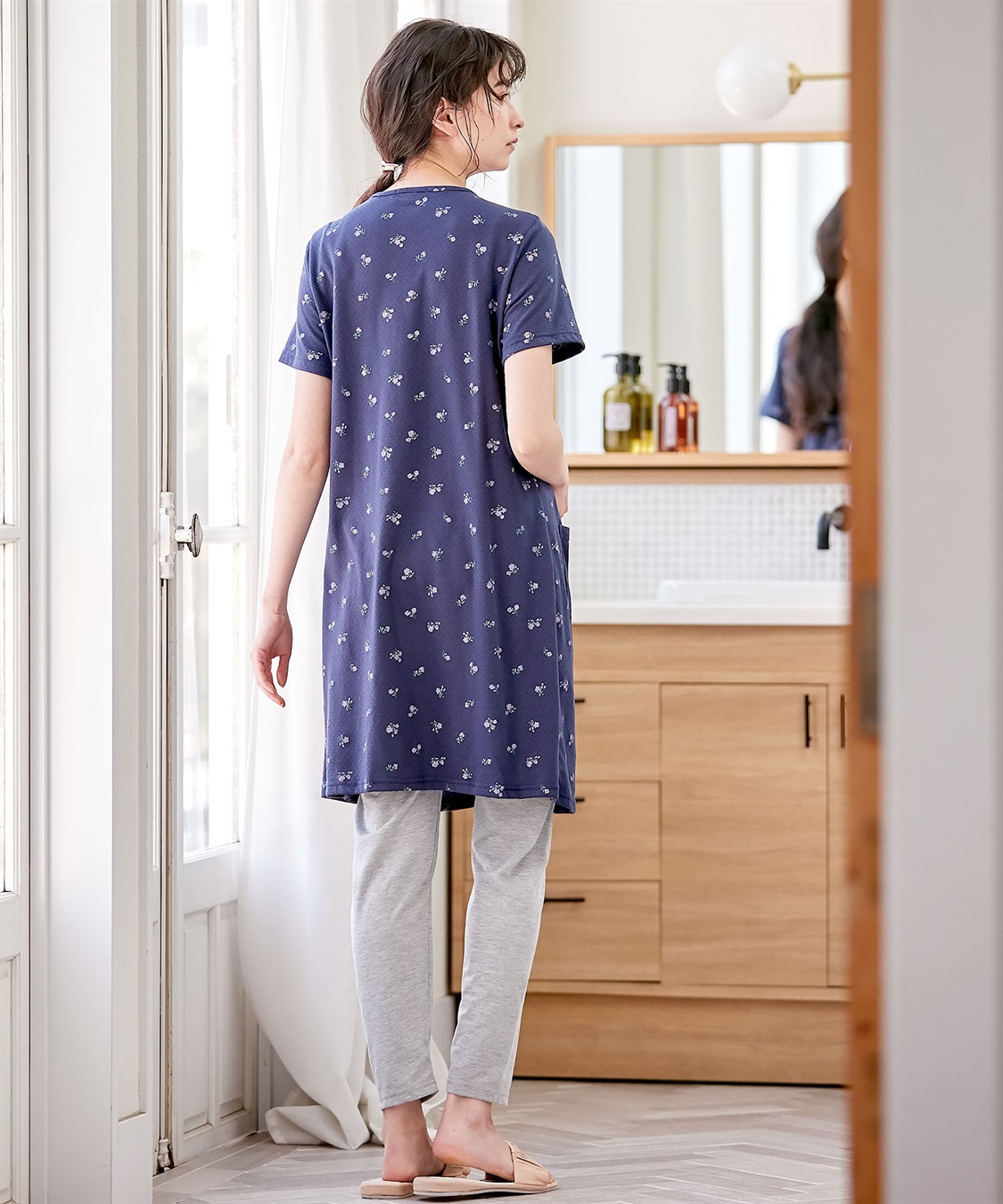 Rosemadame 【セット】パターンメッシュ花プリント半袖パジャマ&レギンス（マタニティ&授乳服）_sub_14