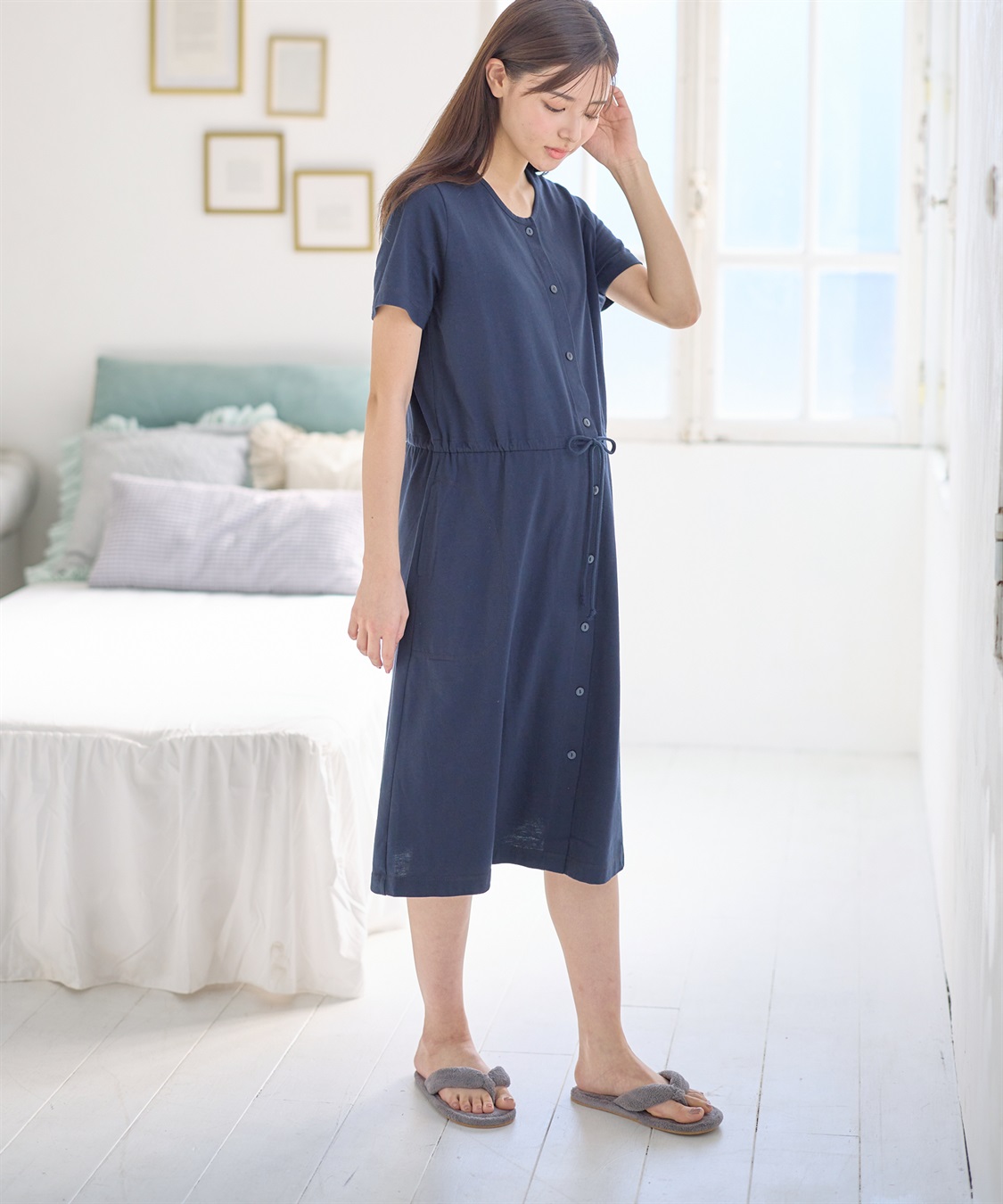 Rosemadame 天竺先染めボーダー&無地 らくらく授乳半袖ネグリジェ （マタニティ~産後）_sub_1