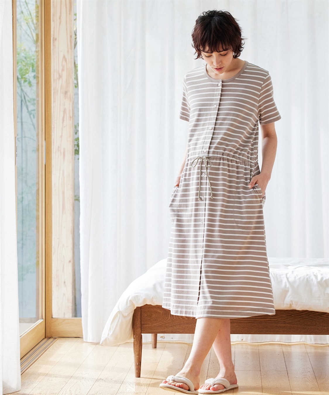 Rosemadame 天竺先染めボーダー&無地 らくらく授乳半袖ネグリジェ （マタニティ~産後）_sub_5