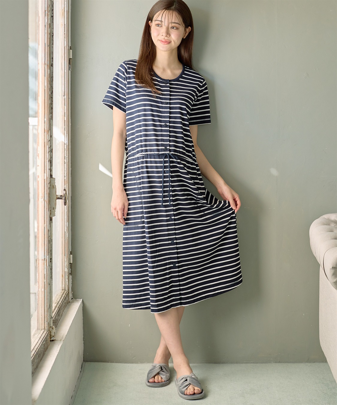 Rosemadame 天竺先染めボーダー&無地 らくらく授乳半袖ネグリジェ （マタニティ~産後）_sub_13