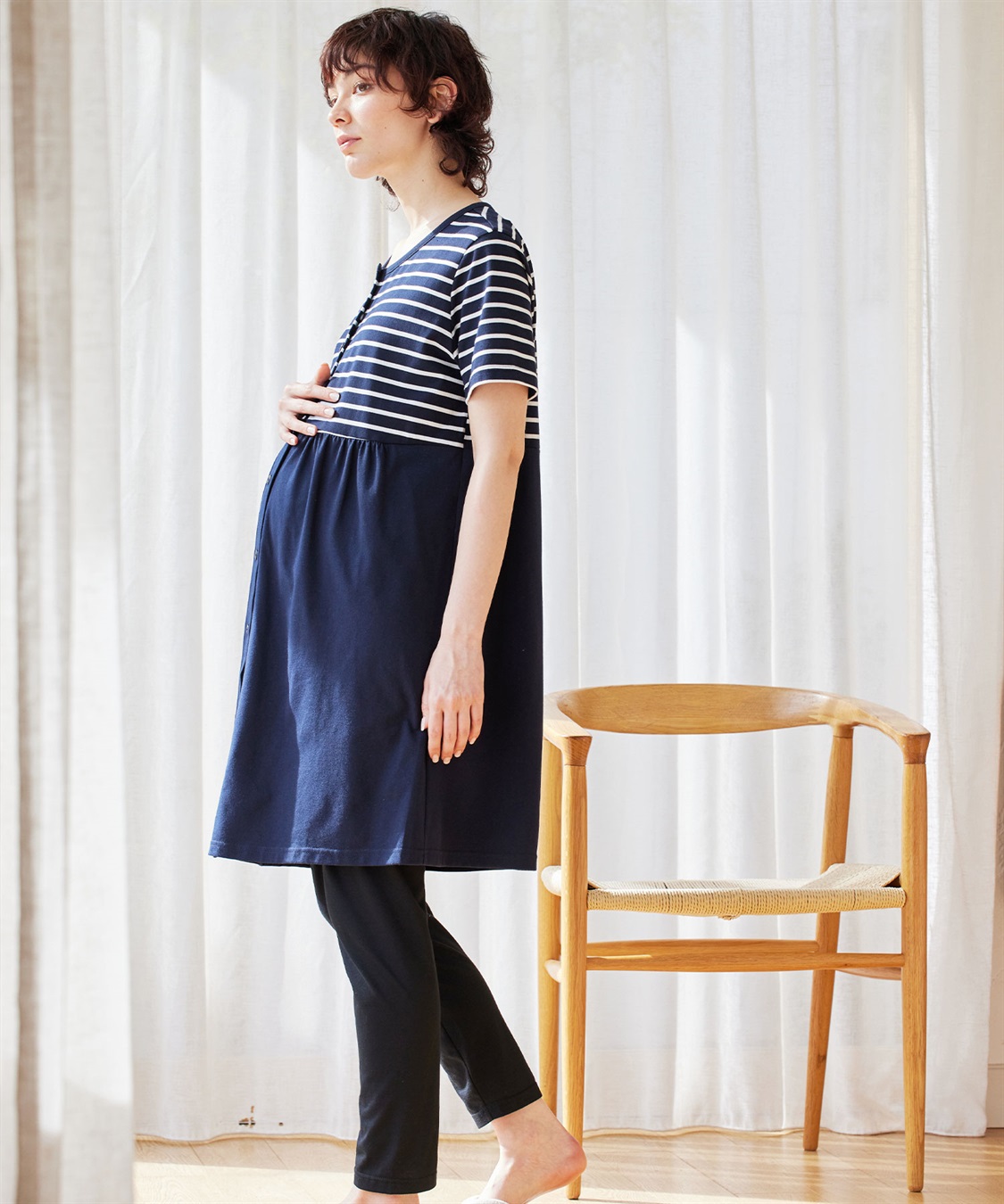 Rosemadame 上下セット天竺先染めボーダー＆無地 らくらく授乳半袖パジャマ（マタニティ～産後）_sub_4