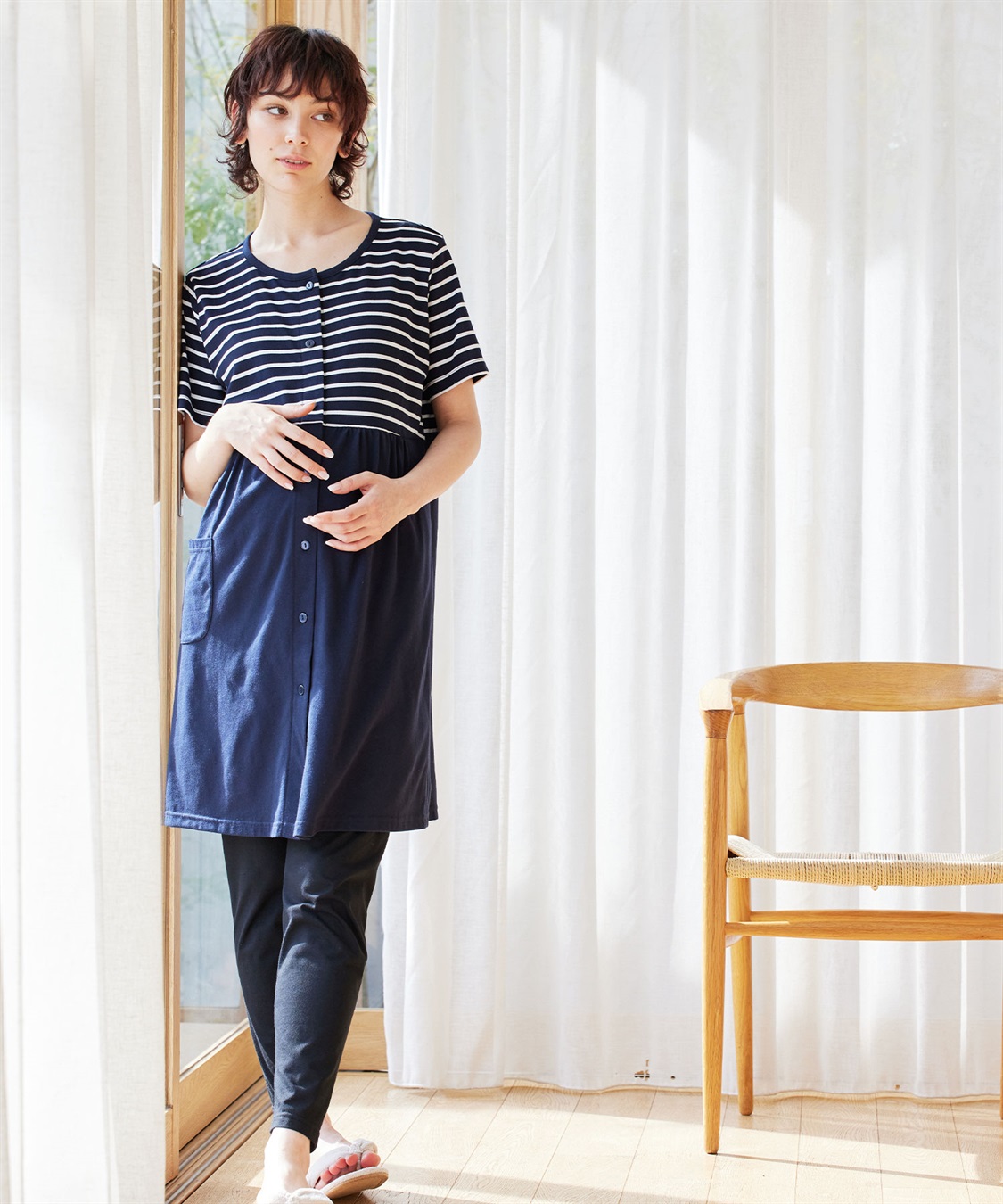 Rosemadame 上下セット天竺先染めボーダー＆無地 らくらく授乳半袖パジャマ（マタニティ～産後）_sub_5