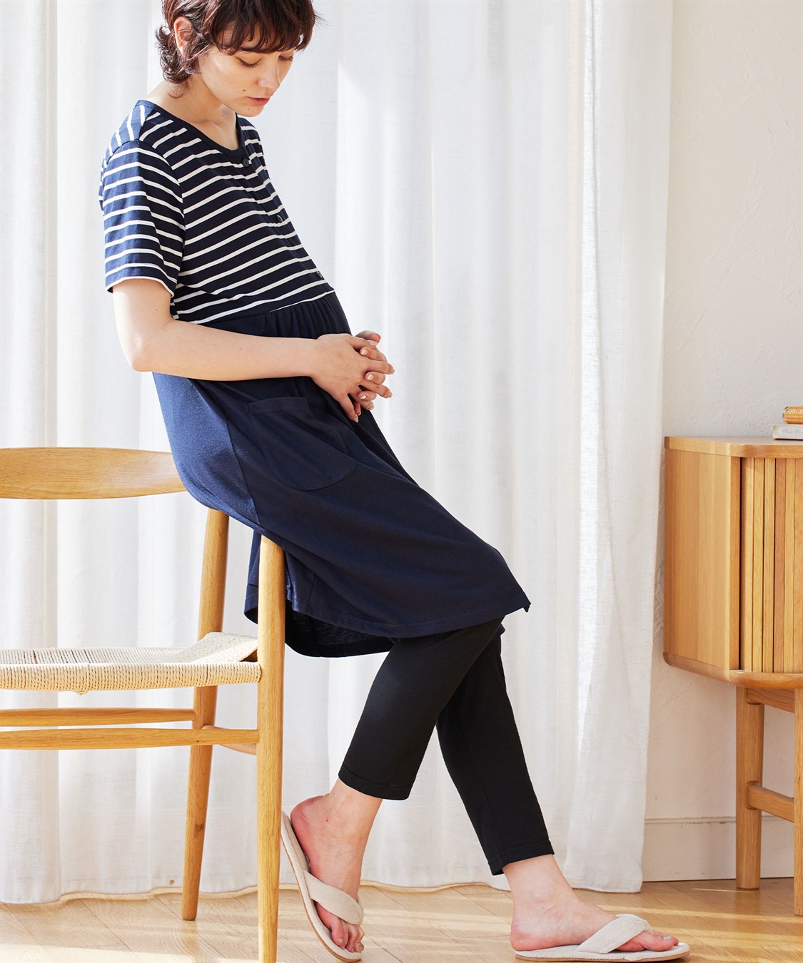 Rosemadame 上下セット天竺先染めボーダー＆無地 らくらく授乳半袖パジャマ（マタニティ～産後）_sub_6