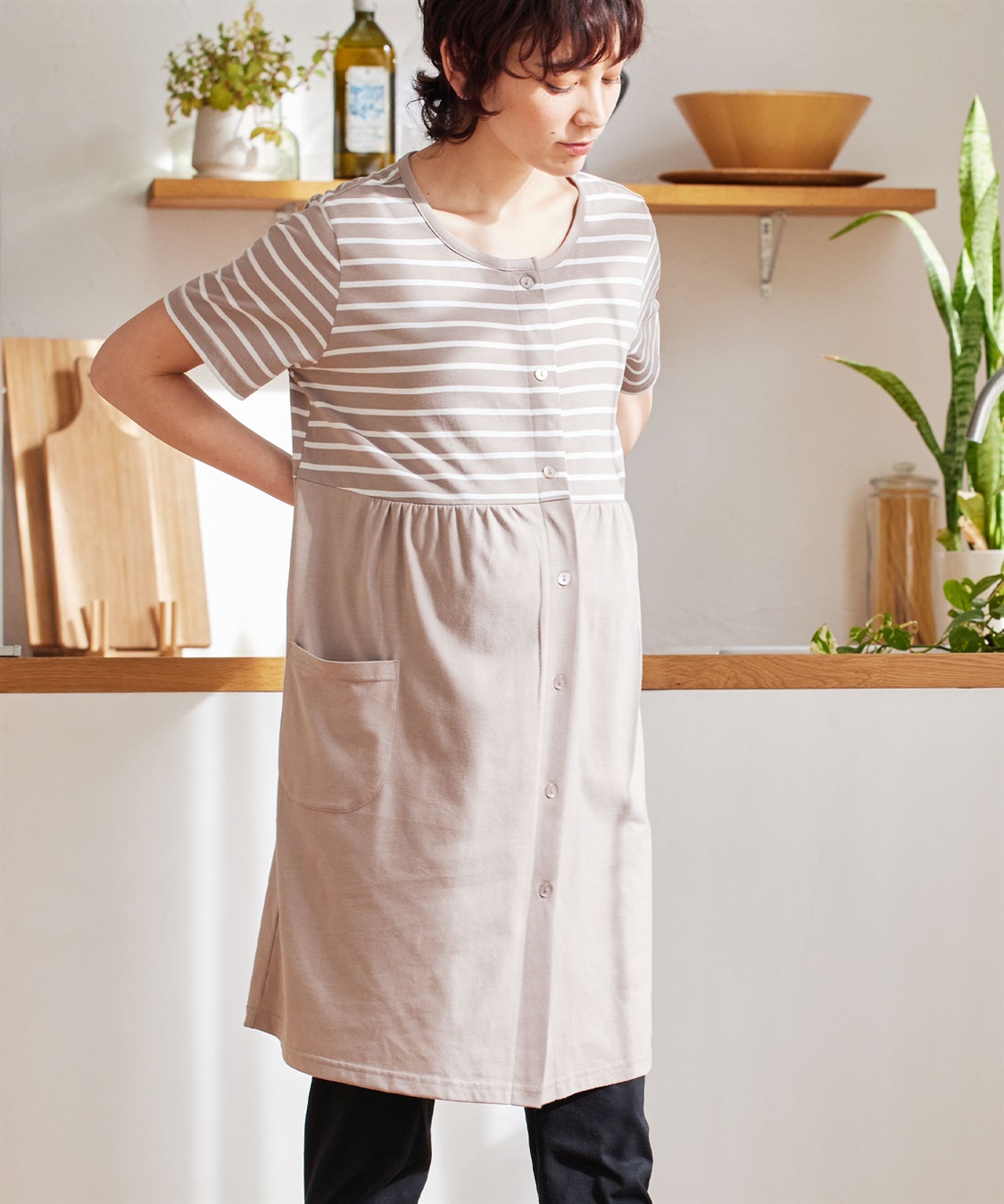 Rosemadame 上下セット天竺先染めボーダー＆無地 らくらく授乳半袖パジャマ（マタニティ～産後）_sub_9