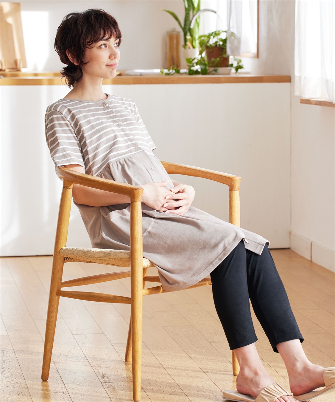 Rosemadame 上下セット天竺先染めボーダー＆無地 らくらく授乳半袖パジャマ（マタニティ～産後）_sub_10