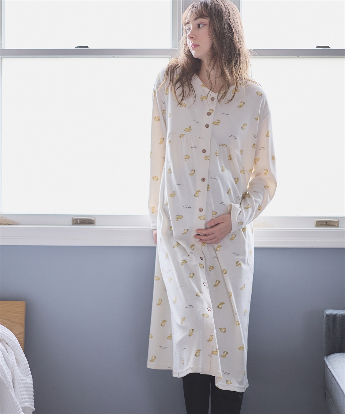 Rosemadame 【セット】ふわふわスムースウサギ柄2WAYパジャマ(産前・産後対応 マタニティ＆授乳服 ルームウェア)_sub_3