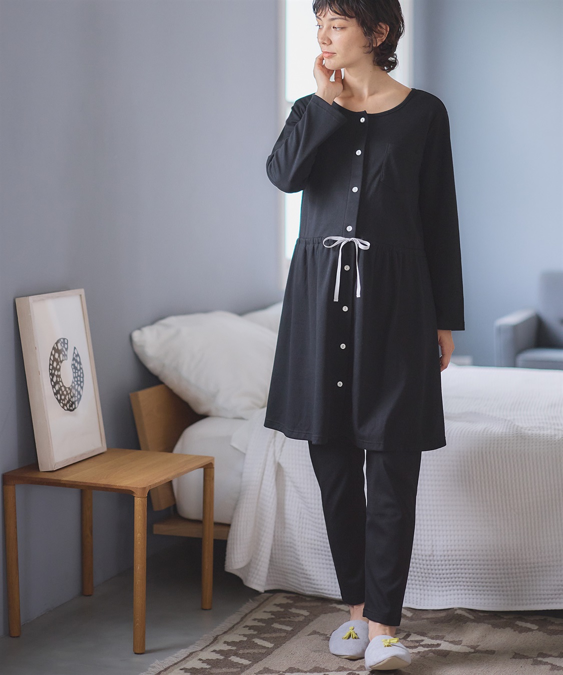 Rosemadame 【セット】ふわふわスムース無地・ネコ柄パジャマ(産前・産後対応 マタニティ＆授乳服 ルームウェア)_sub_2