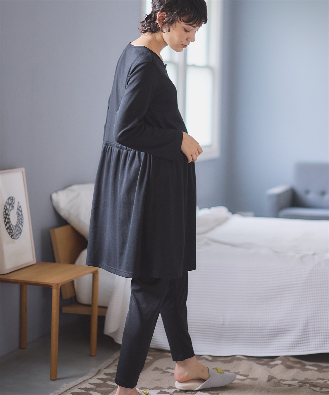 Rosemadame 【セット】ふわふわスムース無地・ネコ柄パジャマ(産前・産後対応 マタニティ＆授乳服 ルームウェア)_sub_4