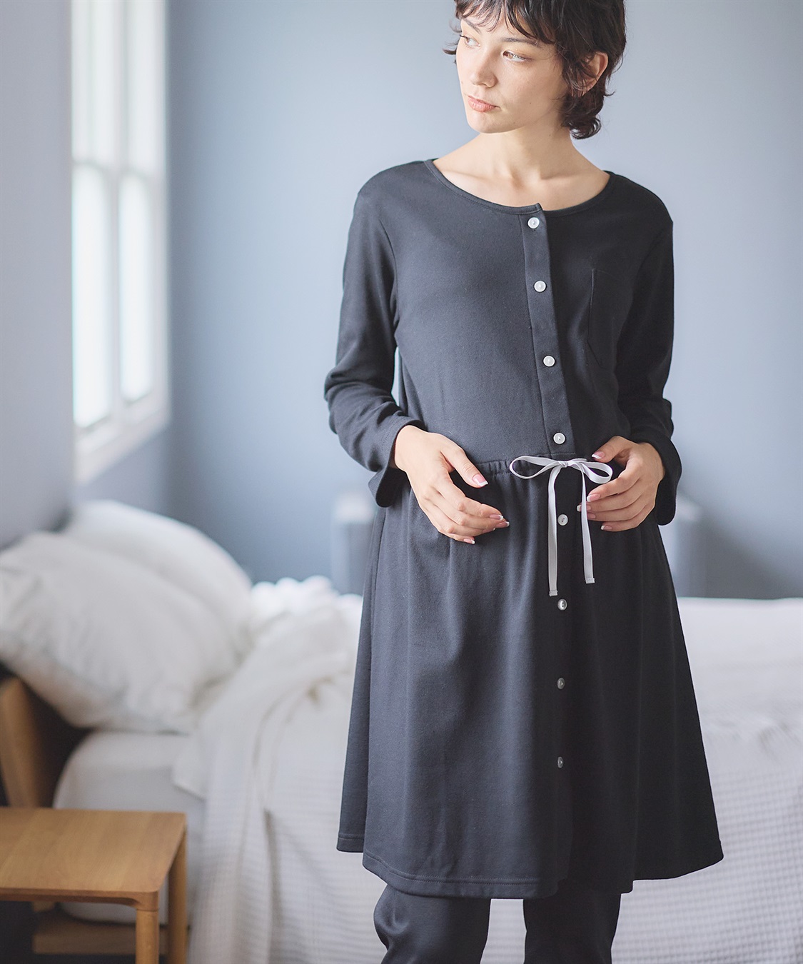 Rosemadame 【セット】ふわふわスムース無地・ネコ柄パジャマ(産前・産後対応 マタニティ＆授乳服 ルームウェア)_sub_5