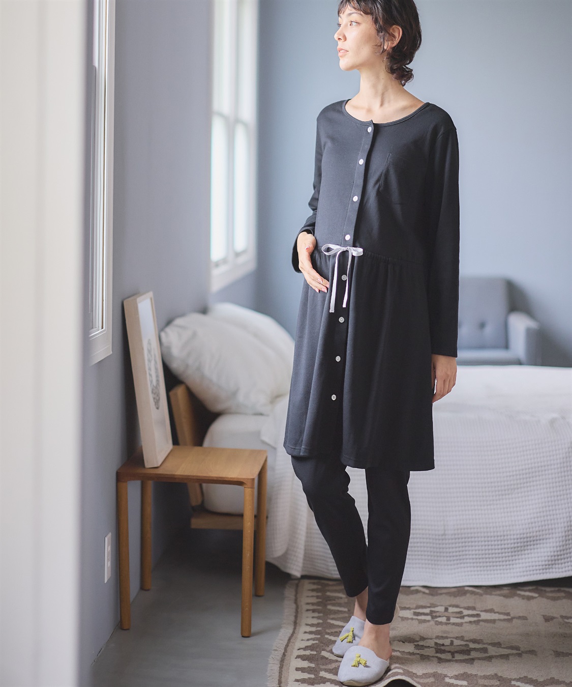 Rosemadame 【セット】ふわふわスムース無地・ネコ柄パジャマ(産前・産後対応 マタニティ＆授乳服 ルームウェア)_sub_6