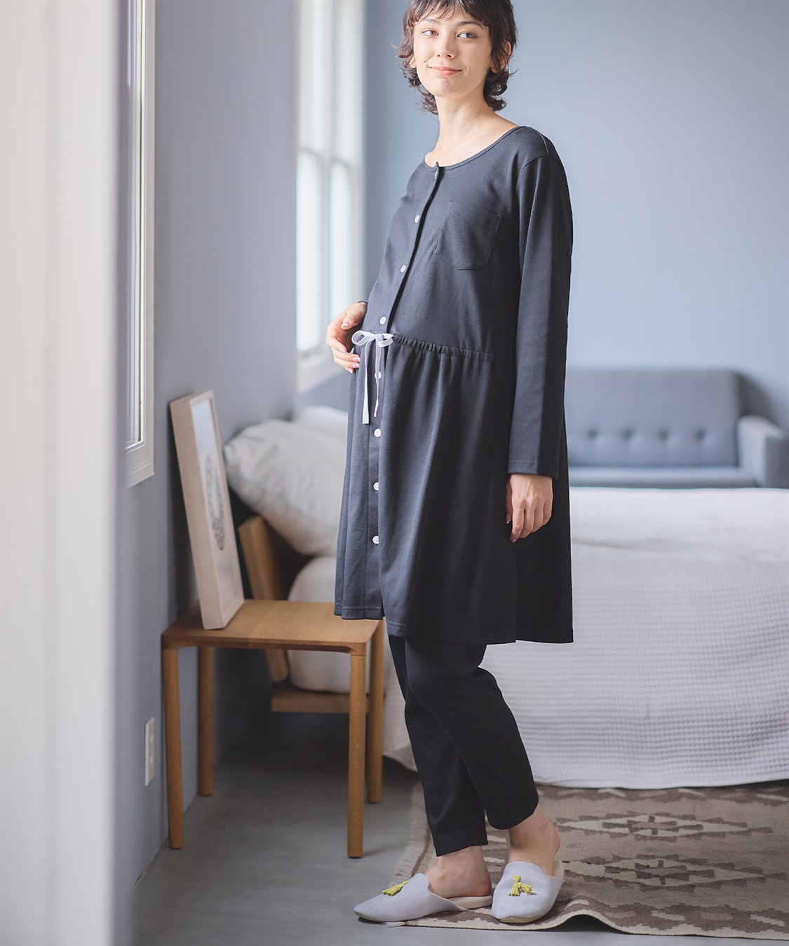 Rosemadame 【セット】ふわふわスムース無地・ネコ柄パジャマ(産前・産後対応 マタニティ＆授乳服 ルームウェア)_sub_7