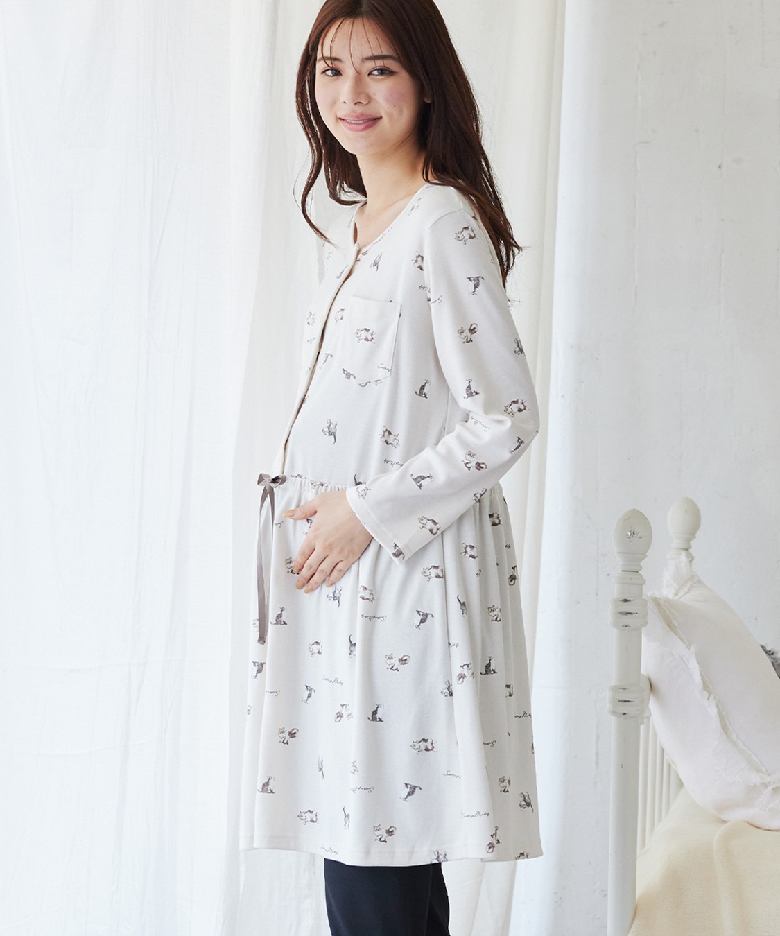 Rosemadame 【セット】ふわふわスムース無地・ネコ柄パジャマ(産前・産後対応 マタニティ＆授乳服 ルームウェア)_sub_23