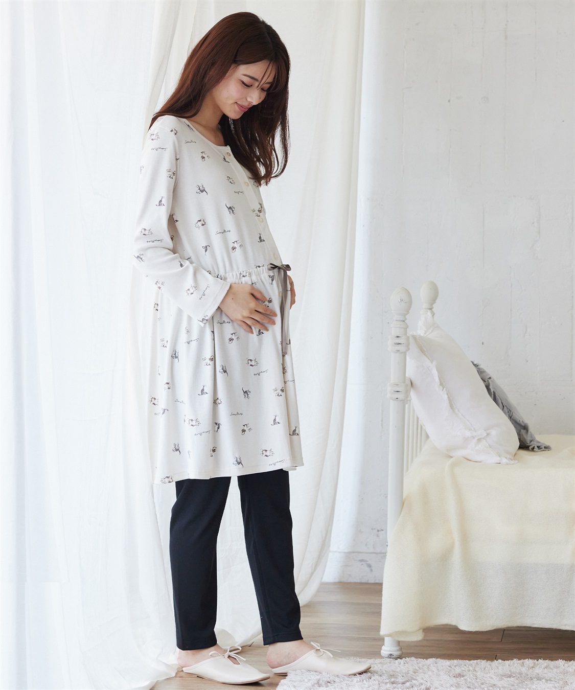 Rosemadame 【セット】ふわふわスムース無地・ネコ柄パジャマ(産前・産後対応 マタニティ＆授乳服 ルームウェア)_sub_24