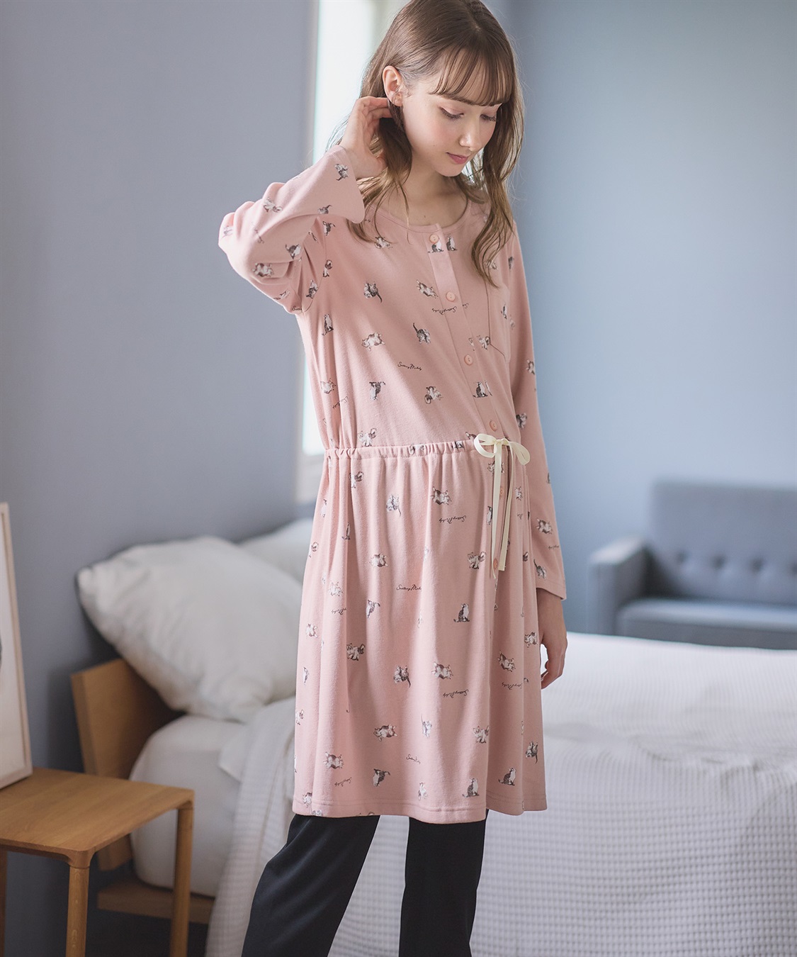 Rosemadame 【セット】ふわふわスムース無地・ネコ柄パジャマ(産前・産後対応 マタニティ＆授乳服 ルームウェア)_sub_26