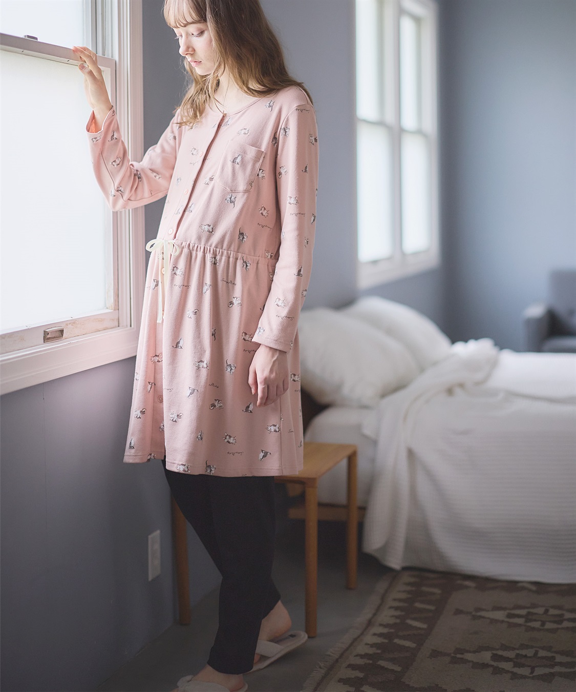 Rosemadame 【セット】ふわふわスムース無地・ネコ柄パジャマ(産前・産後対応 マタニティ＆授乳服 ルームウェア)_sub_27