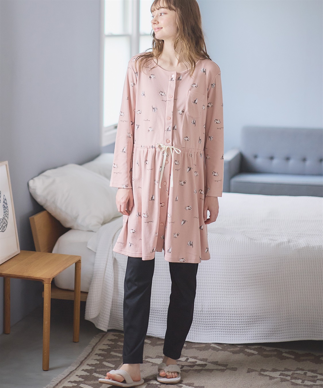 Rosemadame 【セット】ふわふわスムース無地・ネコ柄パジャマ(産前・産後対応 マタニティ＆授乳服 ルームウェア)_sub_28