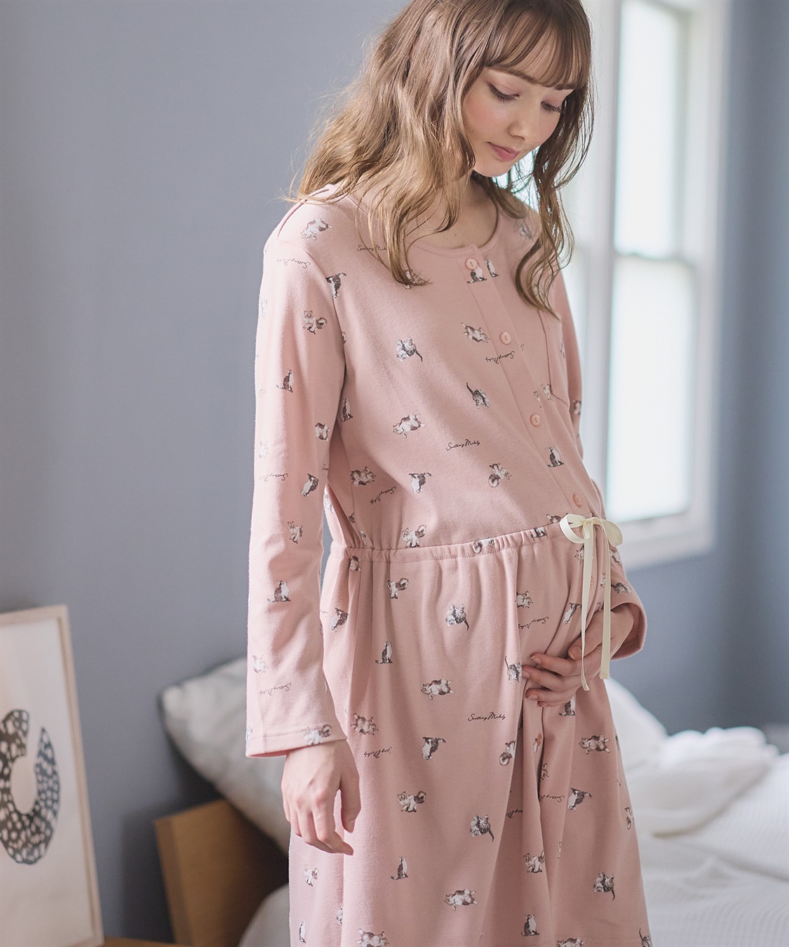 Rosemadame 【セット】ふわふわスムース無地・ネコ柄パジャマ(産前・産後対応 マタニティ＆授乳服 ルームウェア)_sub_29