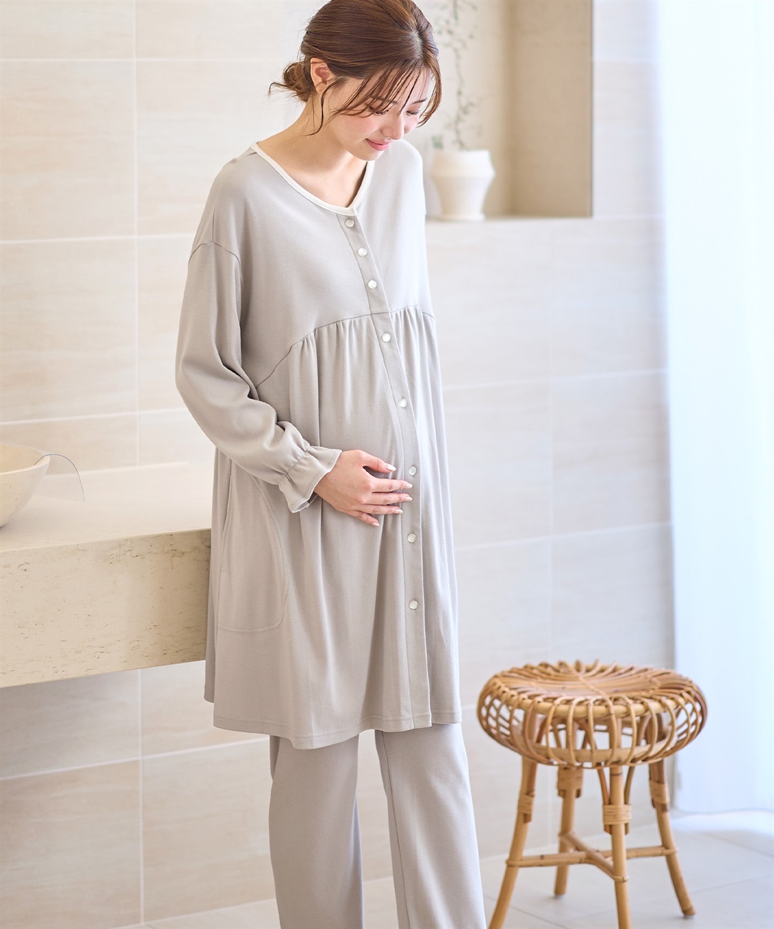 Rosemadame 【セット】ふわふわスムースパイピングネックパジャマ(産前・産後対応 マタニティ＆授乳服 ルームウェア)_sub_2