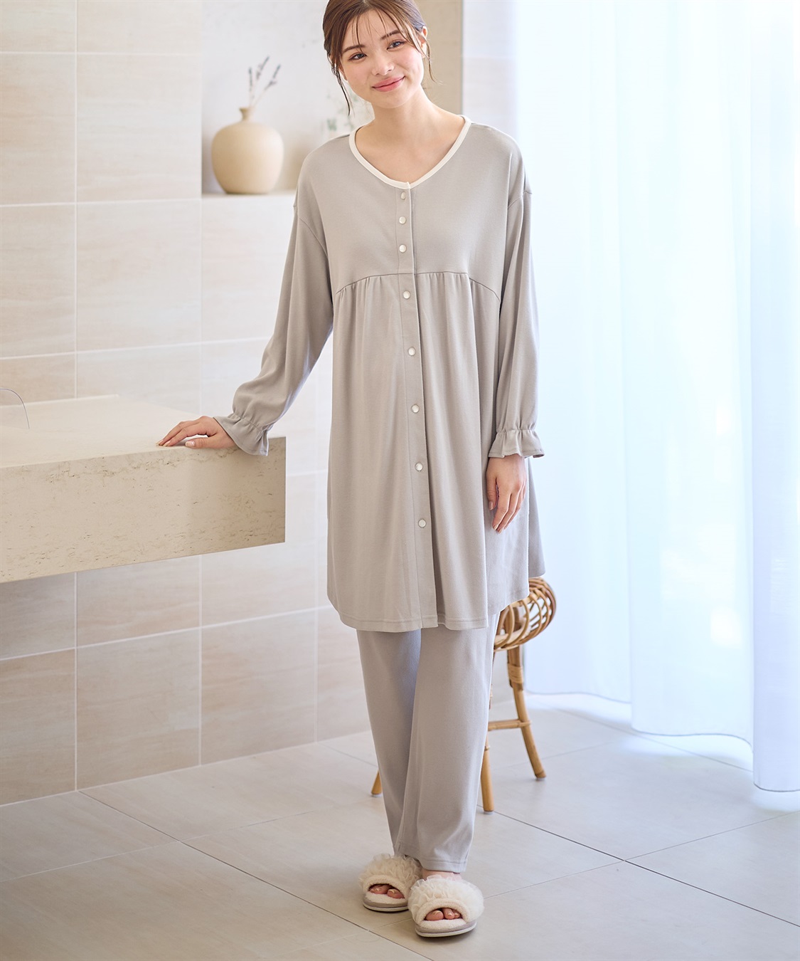 Rosemadame 【セット】ふわふわスムースパイピングネックパジャマ(産前・産後対応 マタニティ＆授乳服 ルームウェア)_sub_6