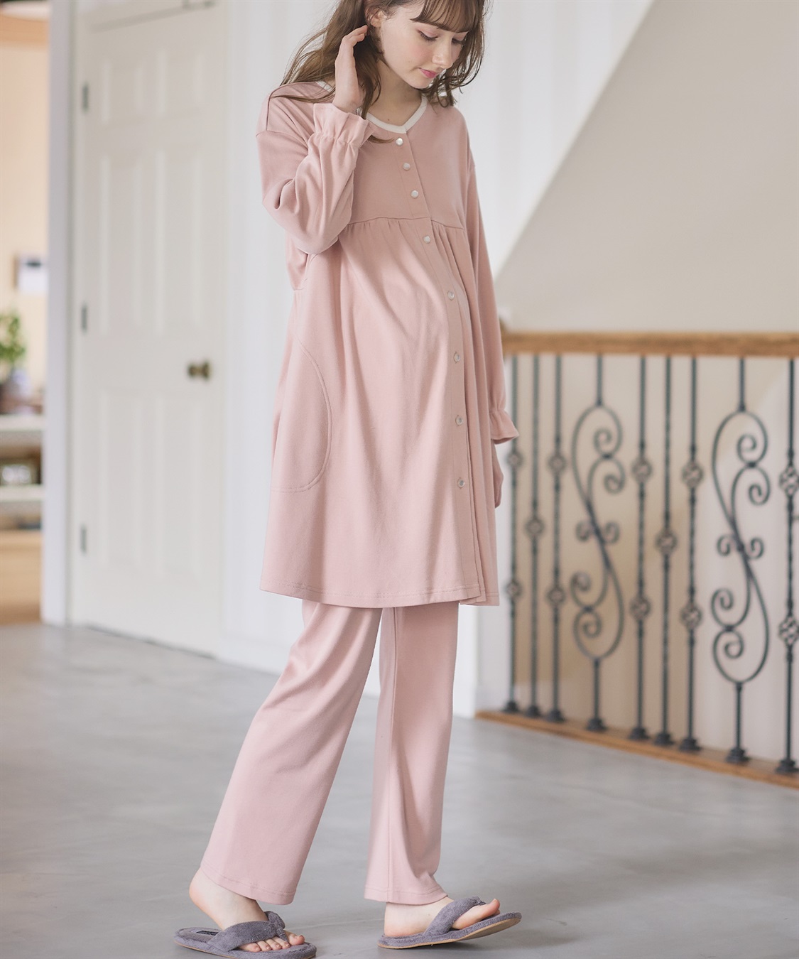 Rosemadame 【セット】ふわふわスムースパイピングネックパジャマ(産前・産後対応 マタニティ＆授乳服 ルームウェア)_sub_10