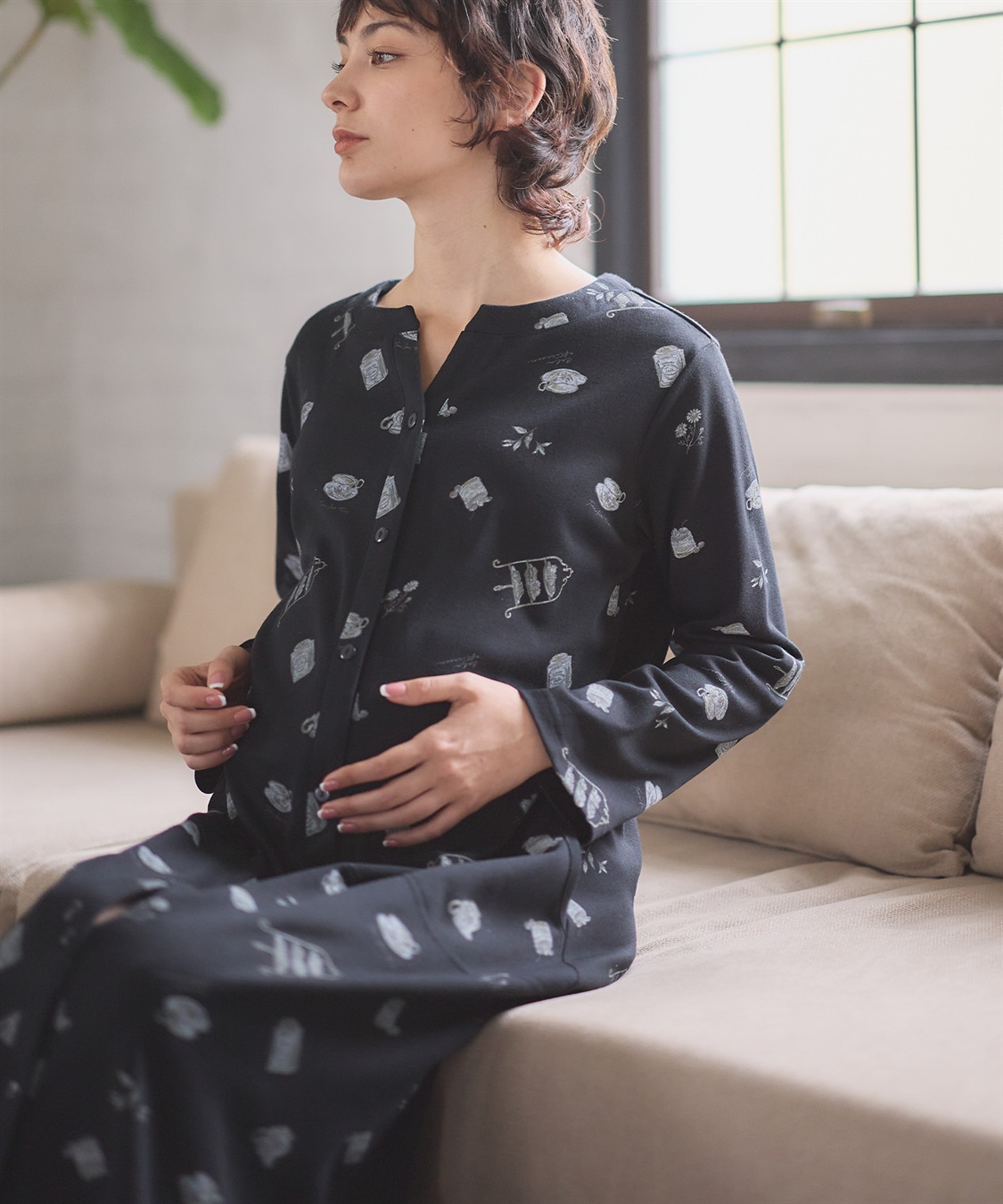 Rosemadame スムース素材ティータイムモチーフネグリジェ・パジャマ(産前・産後対応 マタニティ＆授乳服 ルームウェア)_sub_2