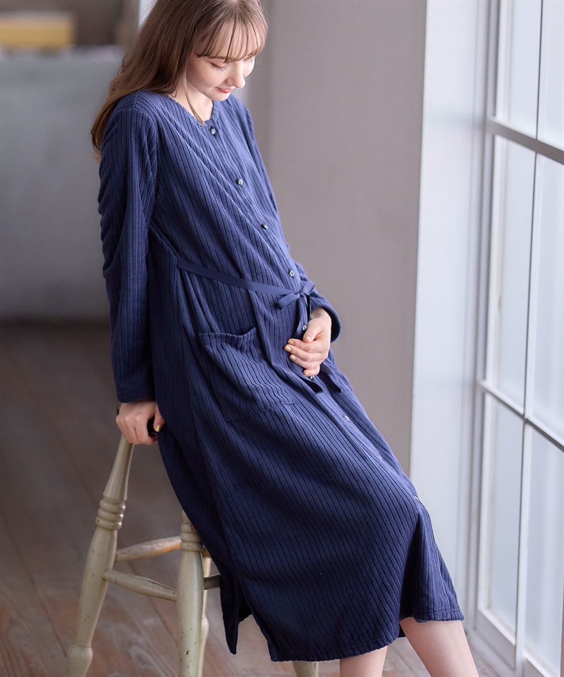 Rosemadame 針抜きリブテレコフリースネグリジェ/パジャマ(産前・産後対応 マタニティ＆授乳服 ルームウェア)_sub_2