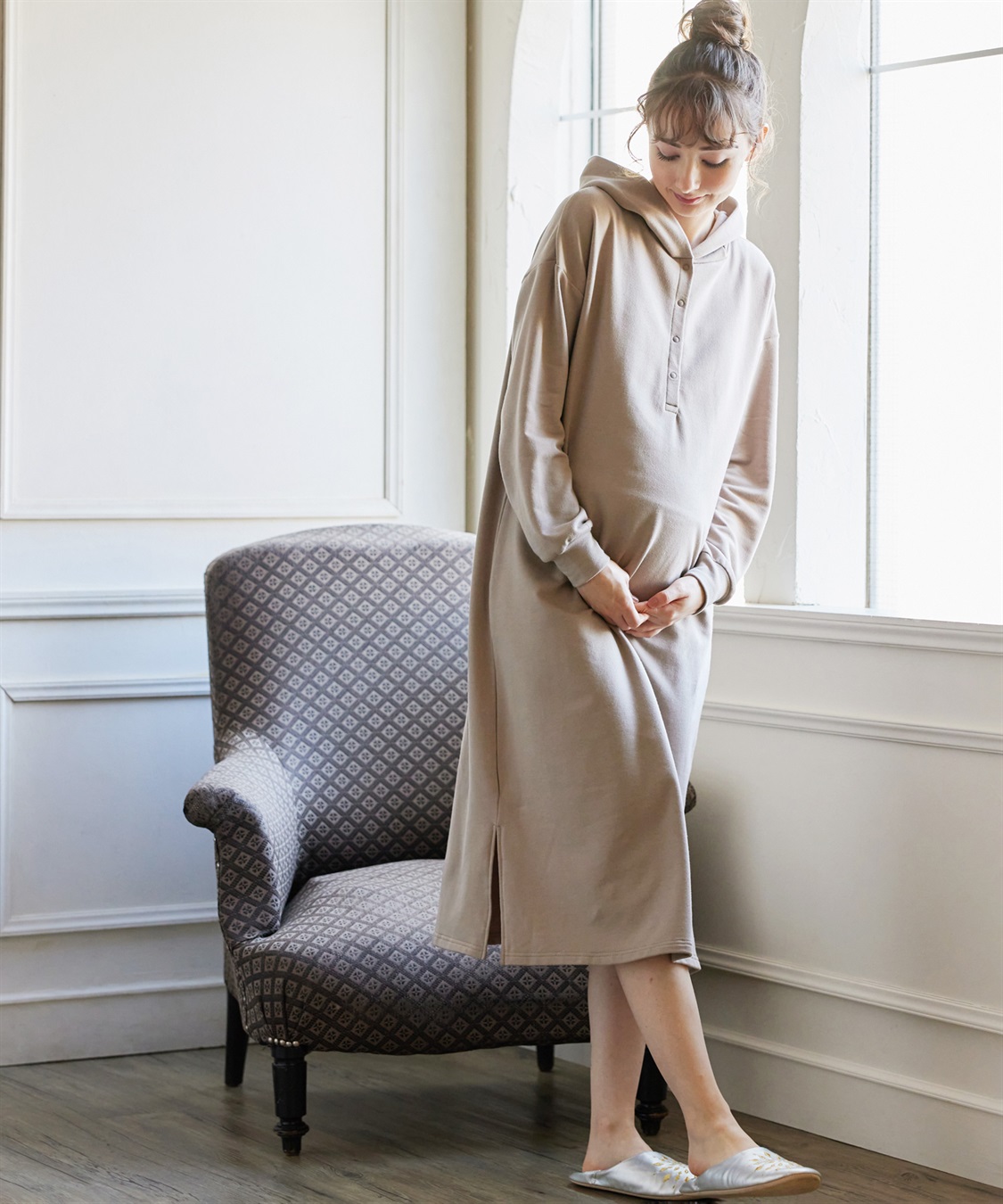 Rosemadame アニマルフード ストレッチルームワンピース/パジャマ(産前・産後対応 マタニティ＆授乳服 ルームウェア)_sub_13