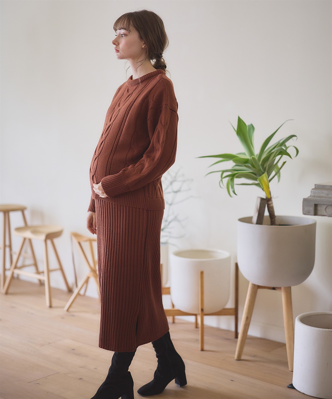 ニットジョーゼット ワンピース(マタニティ&授乳服）授乳口付き 授乳楽々 妊婦服 産前・産後対応 Rosemadame｜クロスプラス公式通販サイト